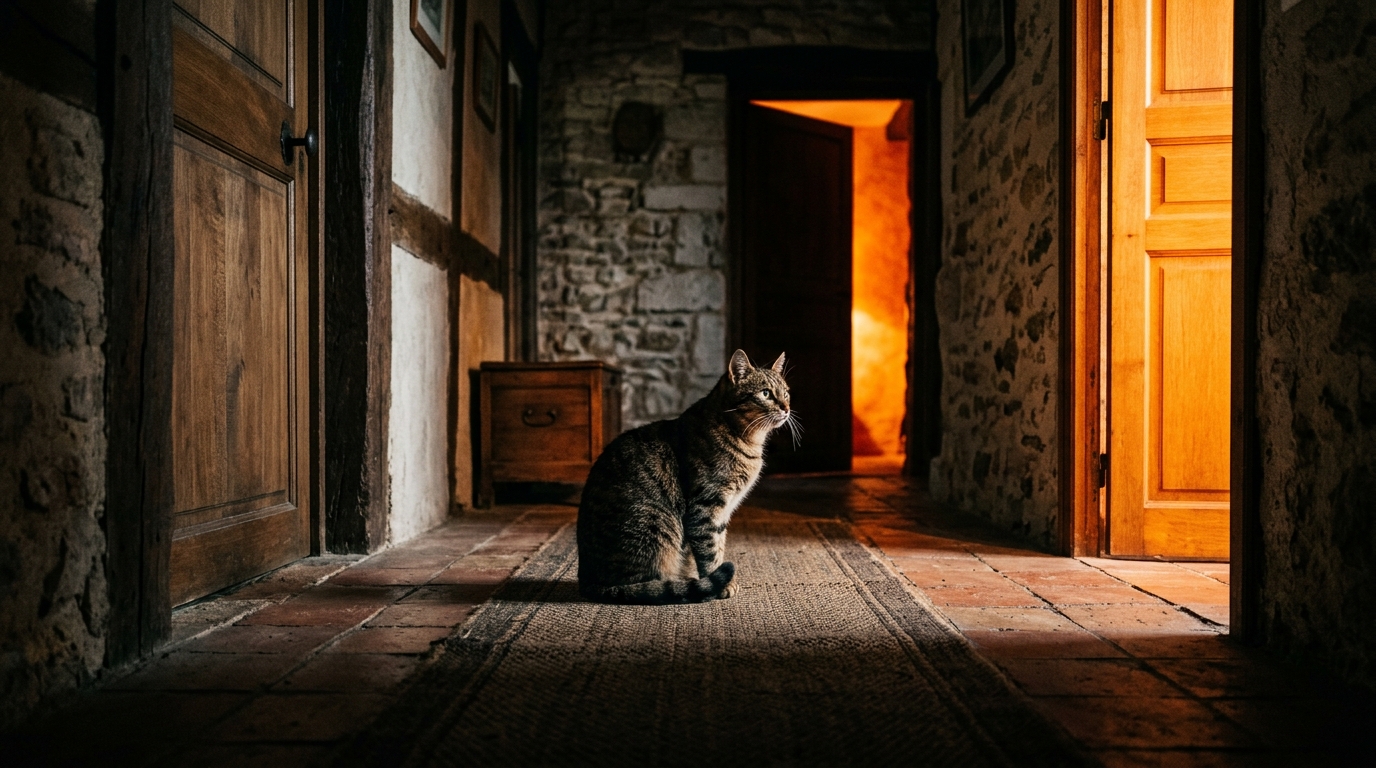 Un chat domestique inquiet dans une maison française