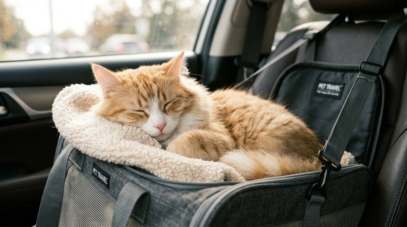 Un chat roux et blanc endormi paisiblement sur un coussin douillet.