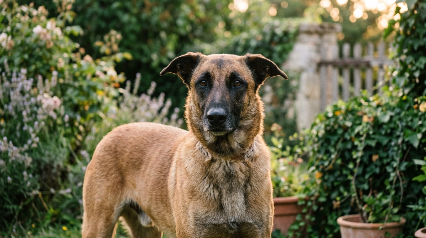 Un chien croisé Malinois aperçu dans un jardin du Maine-et-Loire après s'être libéré de sa corde
