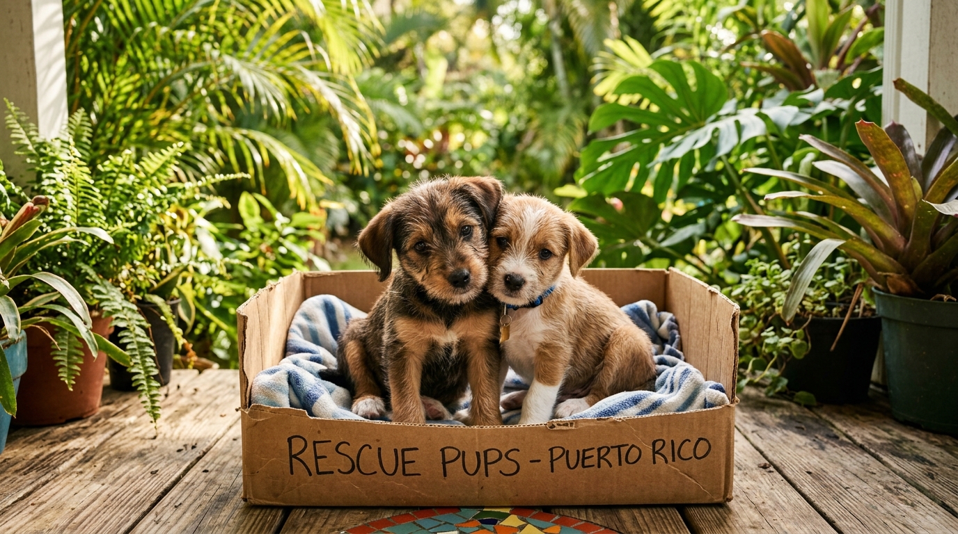 Deux petits chiots sauvés de la rue assis dans une boîte en carton