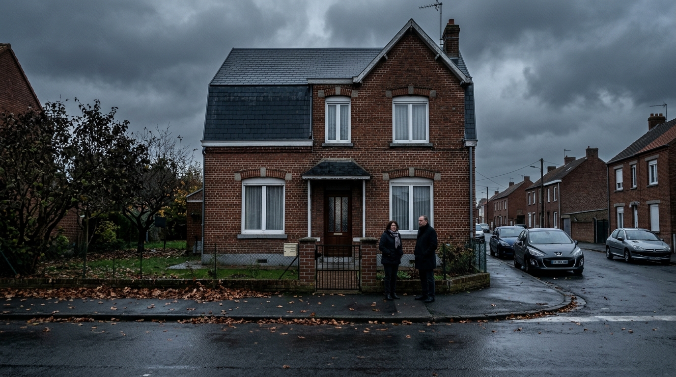 Maison familiale dans le Nord de la France sous un ciel sombre