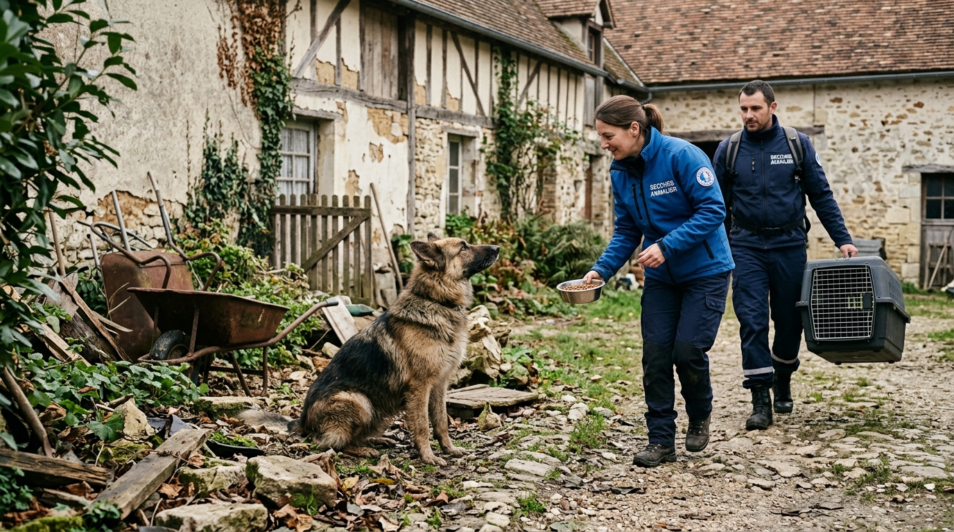 Un chien croisé berger sauvé d'une propriété insalubre dans l'Oise par des secouristes.