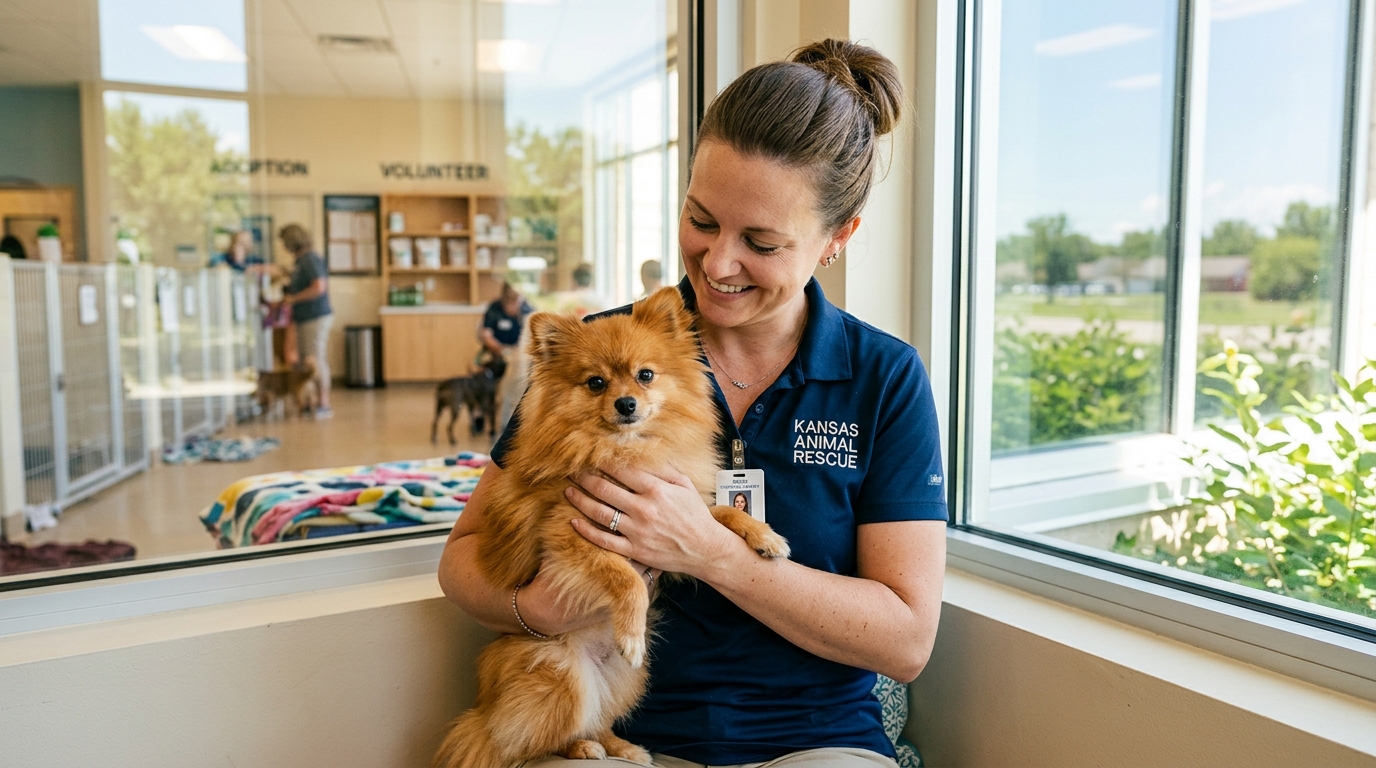 Un petit chien Spitz Nain aperçu en sécurité après avoir été identifié par sa puce.